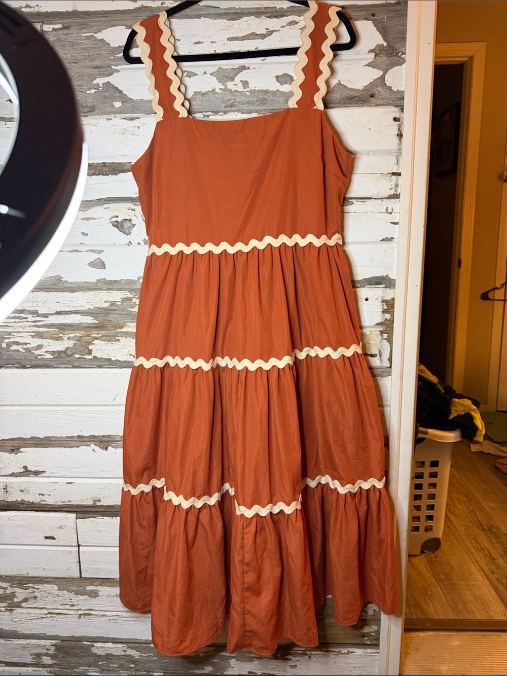entro Rust-Tone Tiered Maxi Dress with Cream Trim(30